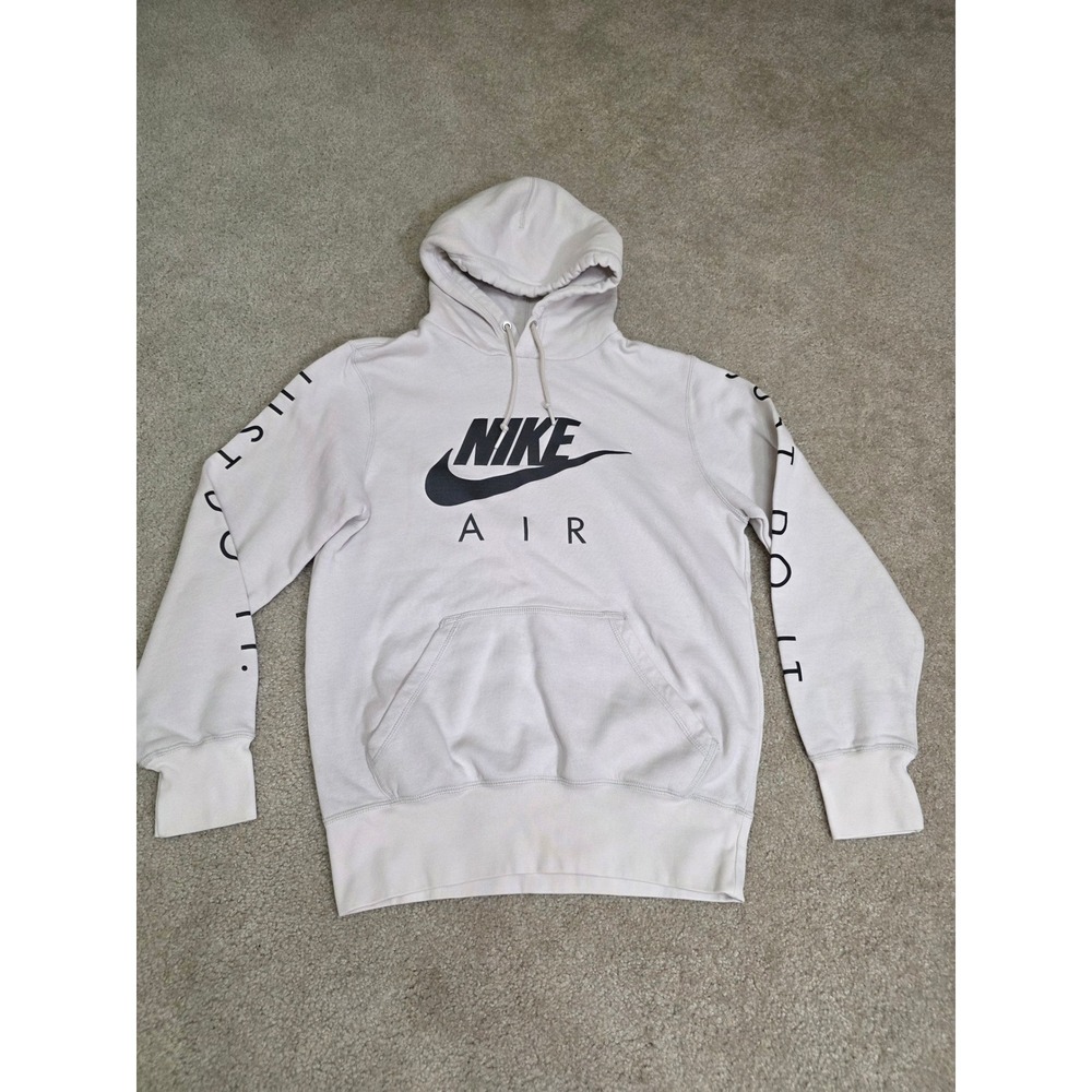 Nike Air Womens Hoodie Small Oatmeal Just Do It Sleeve Graphic Pullover Fleece
